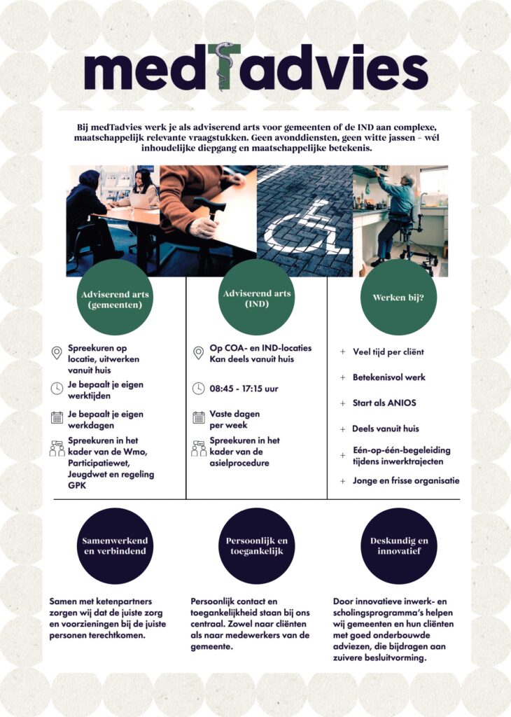 Flyer met presentatie van medTadvies kernwaarden en diensten voor artsen